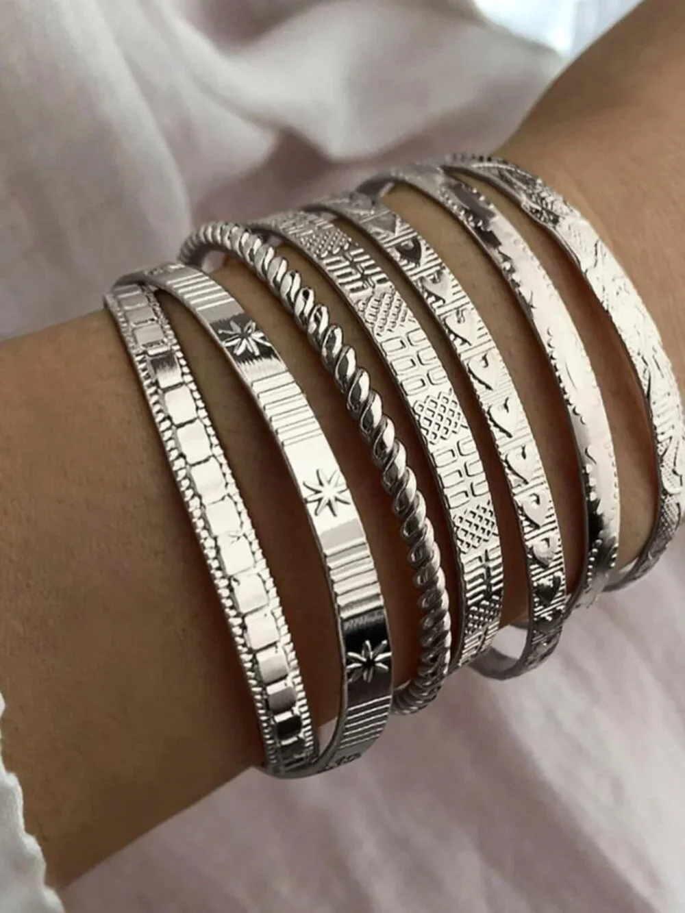 Silver Bangle Bracelet For Women 14k Plated Multi Layer Cuff Bracelets Set Trend_3